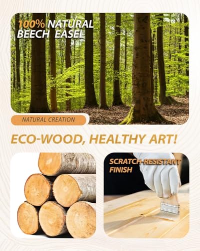 Beech Wood Art Easel for Painting, Wooden Painting Easel Stand for Painting,H-Frame Art Easel for Adult Artist Studio,Adjustable Paint Easel with Tray,Standing Paint Easel for Canvas - style: Next Generation Easel – Natural Beech Wood