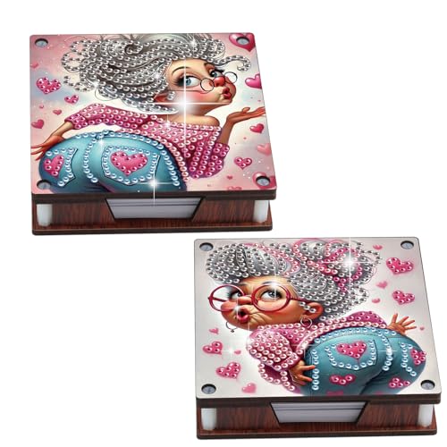 JISHSHAY 2 PCS Diamond Art Note Box Woman Diamond Painting Memo Boxes Woman Gem Painting Gem Art Memo Pad Holder Mosaic Kits for Adults Embroidery Kit Note Pad Holder, Contains 120 Sheets of Paper - color: Woman 5