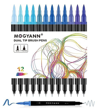 Blue Markers, 12 Pack Dual Brush Pens Drawing Markers for Art Sketching - color: Blue