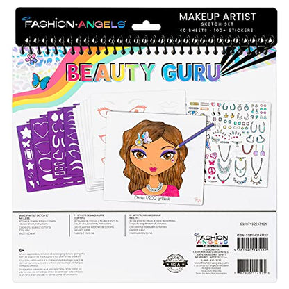 Fashion Angels Make-up & Hair Design Sketch Portfolio, Includes 40 Sketch Sheets, 4 Stencil Sheets & Stickers, Sketchbook for Beginners & Kids Ages 6+ - color: Make-up & Hair