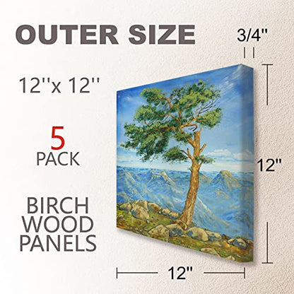 Cupohus Unfinished Birch Wood Boards Canvas for Painting, 5 Packs 3/4'' Deep Cupohus 12'' x 12'' Wooden Cradled Panels for Pouring Art, Crafts, Paints and More - size: 12" x 12"