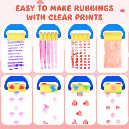 STOBOK Kids Paint Rollers Set, 8Pcs Sponge Painting Brushes with Large and Pattern Rollers for Finger Painting, Art Craft, Classroom Projects and Home DIY Crafts