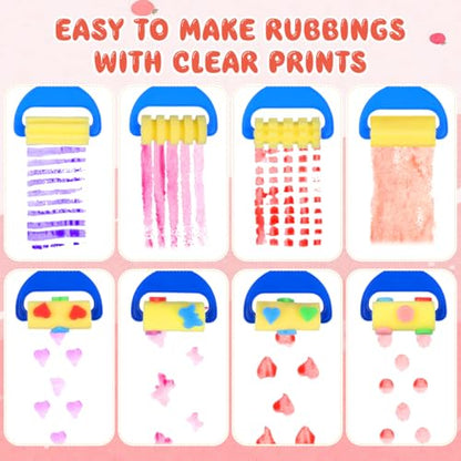 STOBOK Kids Paint Rollers Set, 8Pcs Sponge Painting Brushes with Large and Pattern Rollers for Finger Painting, Art Craft, Classroom Projects and Home DIY Crafts