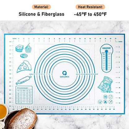 Silicone Pastry Mat with Measurement, Baking Mat for Fondant, Rolling Dough, Pie Crust, Pizza and Cookies, Fondant Mat,16" x 24", Blue - color: Blue, size: 24"L x 16"W
