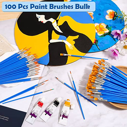 Small Paint Brushes Bulk, Anezus 100 Pcs Flat and Round Pointed Brushes Craft Paint Brushes for Classroom Watercolor Canvas Face Painting - style: Mixed(50Flat+50Fine)