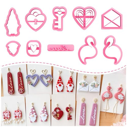 Keoker Valentines Day Polymer Clay Cutters, 10 Shapes, for Earrings Making, Small, Unique, Holidays, Adult - color: earring clay cutters 2