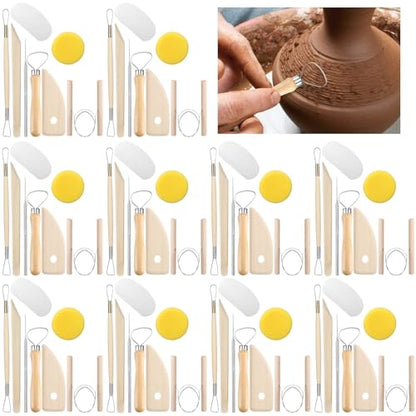 Leriton 40 Pcs Pottery Clay Tools Kit Sculpting Clay Tool Includes Cutting Modeling Trimming with Wooden Handles Carving Kit for Beginners Carving Shaping
