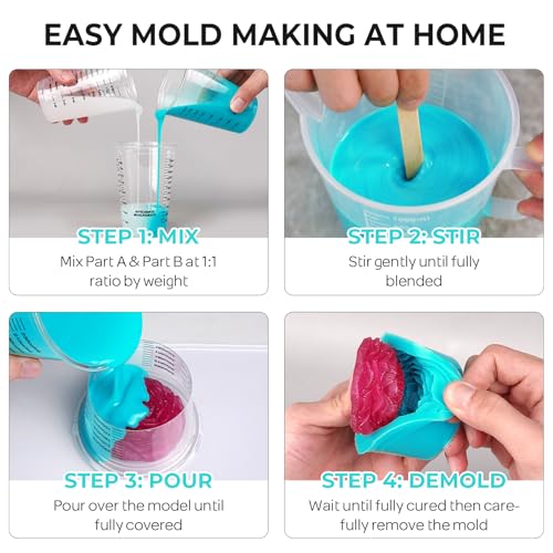 Nicpro 80 oz Silicone Mold Making Kit 20A, Platinum Liquid Silicones Rubber for Mold Maker, Jade Green Flexible & Food Safe Mix Ratio 1:1 for Casting 3D Resins Molds DIY with Gloves, Sticks & Cups - size: 80oz