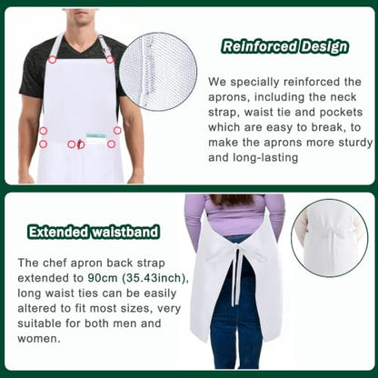 2 Pack Plus Size Chef Apron, Large Adjustable Aprons with Pockets for Men Women Waiter Waitress, Black White (XXXL) - color: White
