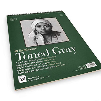 Strathmore 400 Series Wire Bound Toned Sketch Pad, 80 lb. Paper, 11 X 14 inches, Gray, 50 Sheets (412-111) - size: 11x14