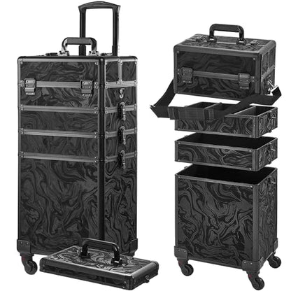 Somduy Rolling Makeup Case, Makeup Train Case with Lid, 5 in 1 Cosmetology Case on Wheels, Christmas Gift, Large Makeup Organizers, Profesional Cosmetic Case for Salon Barber, Pattern Black - color: Pattern Black