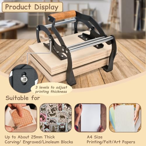 TOPOWN Linocut Press Machine, Printing Hand Lever Press Machine, Linocut Manual Printmaking Machine, A4 Size Lever Printmaking Press Machine with Felt Pad for Blocks up to About 25mm Thick - size: A4[8.27x11.69'']