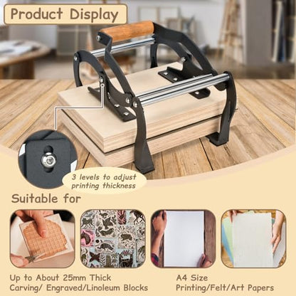 TOPOWN Linocut Press Machine, Printing Hand Lever Press Machine, Linocut Manual Printmaking Machine, A4 Size Lever Printmaking Press Machine with Felt Pad for Blocks up to About 25mm Thick - size: A4[8.27x11.69'']