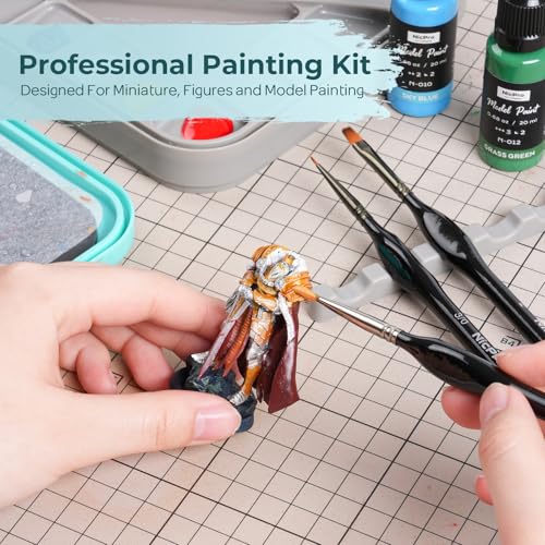 Nicpro Miniature Painting Kit with Wet Palette & 11PCS Detail Paint Brushes Drybrush, 100PCS Wet Pallet Paper, 4PCS Sponge, Brush Holder Mixing Paint Saver Palette for Miniature Model Painting - color: Blue