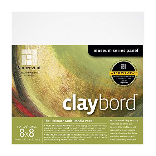 Ampersand Museum Series Claybord Panels for Paint and Ink, 1/8 Inch Depth, 8X8 Inch (CBS088) - color: 1/8 Inch Depth, size: 8X8