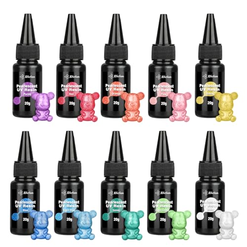 JDiction Colored UV Resin, 10 Colors Pearlescent UV Resin Kit with Low Odor & Minimal Bubbles, Dazzling Colored UV Resin Starter Kit for Jewelry Making,Resin Casting,Crafts, Decoration -20g Each