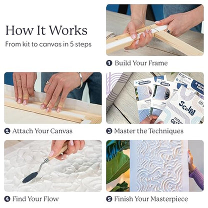 Sculpd Textured Canvas Kit - Complete Art Set with Texture Paste, Canvas, Palette Knife, Wall Hooks, Crafting Tools, Videos & Beginner Guide - DIY Arts & Crafts Gift for Adults, Teens, Men & Women - color: Textured, size: Large