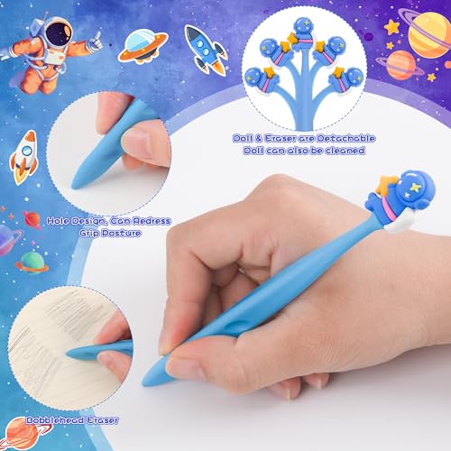 48 Pcs Cute Space Bobblehead Eraser for Pencils Kawaii Erasers Cute School Supplies Fun Planet Rocket Moon Spaceship Astronaut Shape Erasers Back to School Supplies Birthday Classroom Gifts - style: Space