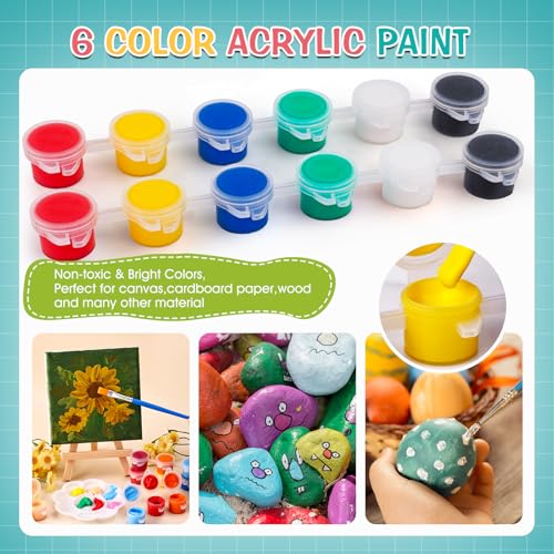 ESRICH 20 Set Mini Canvas Painting Kit, Minis Acrylic Paint Set, Valentines Day Gifts,4*4in Stretched Canvas with Easel, Acrylic Paints,Brushes,Palette,Mini Easel Canvas for Kids Adults Painting Party - size: 20 set 4 x 4 inches