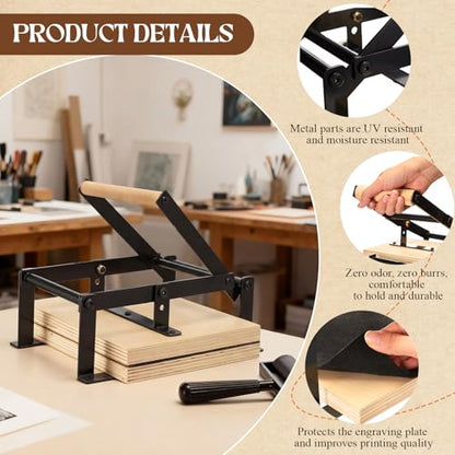 15 x 15 in Black Printing Linocut Hand Lever Press Machine with Roller and Felt Pads for Lino Cut, Cutting Print, Linoleum Block Printmake Tool Kit for Art Student and Professional Printmakers - size: 15 x 15 Inch