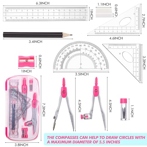Zonon 36 Sets Math Geometry Kit Student 10 Pcs Shatterproof Storage Box Includes Compass, Rulers, Protractor, Eraser, Pencil Sharpener, Lead Refills, Pencil for Back to School Students Class Teacher
