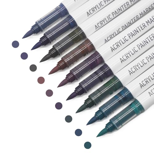 Water Based Acrylic Paint Markers, 9 Colors Acrylic Paint Pens Set with Soft Brush Tip, Marker Pen for Rock Painting, Egg, Wood, Glass, Paper, Acrylic Painter Ink (Colorful Black Series) - color: Colorful Black Series