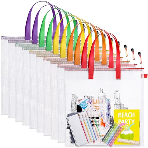 Reginary 10 Pcs Back to School Art Portfolio Bags, 16 x 16 Inch Poster Storage Bags with Zipper and Handles, Waterproof PVC Artwork Portfolios for Students Teachers Bulletin Board Supplies(Multicolor) - color: Multicolor