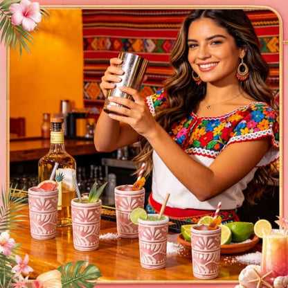 Gejoy 12 Pcs Mexican Tequila Shot Glasses Set 2 oz Talavera Handmade Ceramic Cups with Vibrant Hand-painted Pattern Mexican Pottery Gifts for Tequila Mezcal Lover Bachelorette Party Home Bar(Pink)