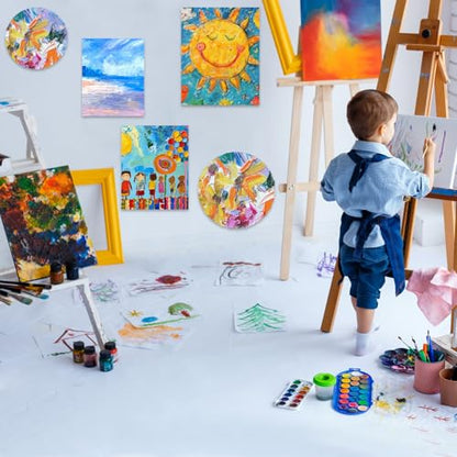 Stretched Canvas - 4x4, 5x7, 8x10, 9x12, 11x14 and Round Canvas 8x8, 10x10 (2 of Each) Total 14 Canvas Pack - 100% Cotton Blank Canvases for Oils Acrylics and Pouring - size: 14 Packs -7 Sizes (2 of Each)