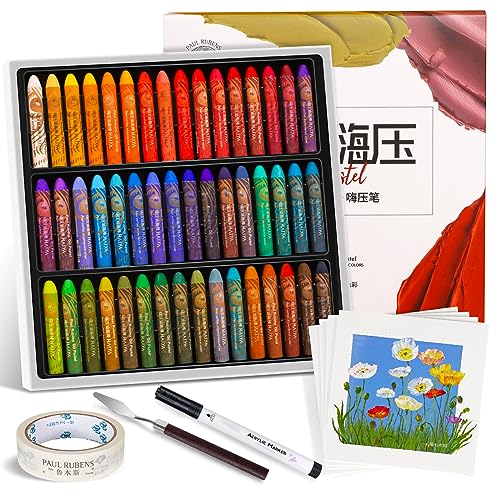 Paul Rubens Oil Pastel Set, Artist Oil Pastels, Oil Art Kit, Includes 48 Brightly Colored HAIYA Soft Oil Pastels + 1 Palette Knife+ 1 Roll of Masking Tape+ 1 Acrylic Marker + 10 Oil Pastel Paper - style: 48 Colors Kit