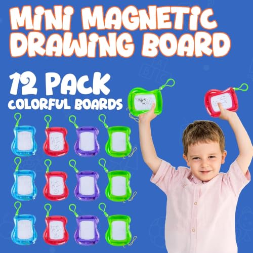 Bedwina Mini Magnetic Drawing Board for Kids - (Pack of 12) Backpack Keychain Clip Drawing Boards, Erasable Doodle Sketch Writing Pad Boys & Girls, Birthday Kids Party Favors - size: 12 Count (Pack of 1)