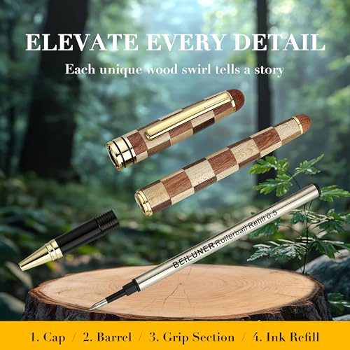BEILUNER Luxury Wood Ballpoint Pen Writing Set, Chess Style - Elegant Fancy Nice Gift Pen Set for Signature Executive Business Office Supplies - Gift Boxed with Extra Refills (Black) - color: Chess