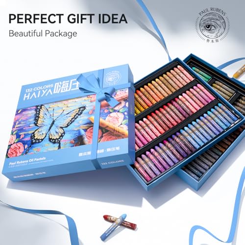 Paul Rubens Oil Pastels Set - 132 Vibrant Colors, Ultra-Soft and Creamy Texture, Easy to Blend for Artists and Beginners - Bullet Head Design for Drawing, Painting, Sketching - New Packaging - style: 132 Basic Colors