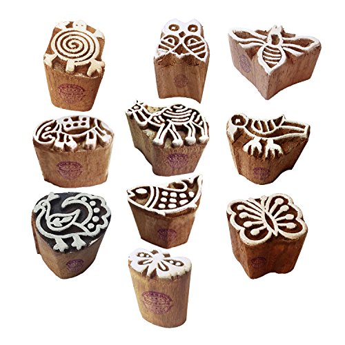 Pottery Printing Blocks Exquisite Small Bird Pattern Wooden Stamps (Set of 10) Htag2102 - color: Htag2102