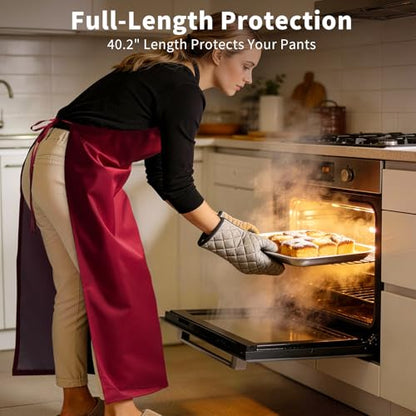 SHEOMERN Aprons for Men Kitchen Cooking – Waterproof & Oil Proof 3-Layer Long Pocket-Free Chef Apron for Grilling BBQ Baking – Gift for Men - color: Red