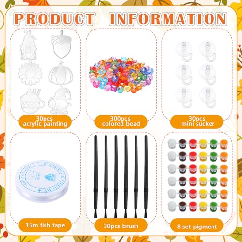 WinnerWhy 30 Sets Autumn Suncatchers Window Art Kits, DIY Sun Catchers Bulk Crafts Paint Your Own Window Ornaments for Party Birthday Activity Home Decor - style: Autumn Style