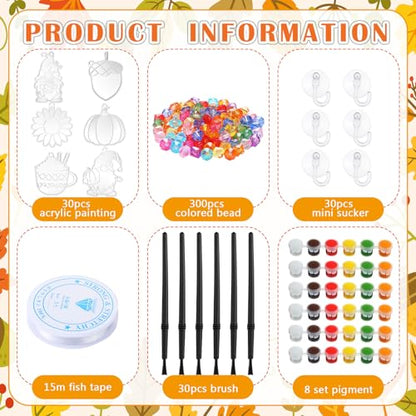 WinnerWhy 30 Sets Autumn Suncatchers Window Art Kits, DIY Sun Catchers Bulk Crafts Paint Your Own Window Ornaments for Party Birthday Activity Home Decor - style: Autumn Style