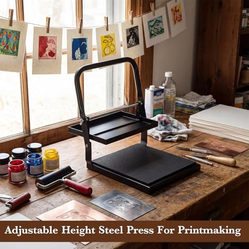 Lounsweer Block Printing Press Linocut Hand Letterpress Machine Adjustable Height Model B Steel Press for Printmaking Block Printing Supplies