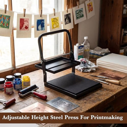 Lounsweer Block Printing Press Linocut Hand Letterpress Machine Adjustable Height Model B Steel Press for Printmaking Block Printing Supplies