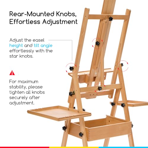 MEEDEN Painting Easel with Storage: H-Frame Beech Wood Art Easel for Adults, Artists, Students, Beginners - Adjustable 50"-80" H, Holds Canvas Up to 47 Inches - color: Natural