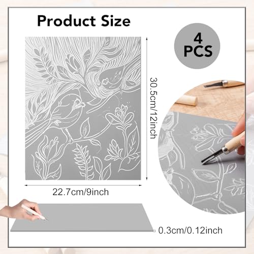 4Pcs Linoleum Blocks for Printmaking,9 x 12 Inch Linoleum Carving Tools Rubber Carving Blocks for Engraving Art Project - size: 9 x 12 Inch