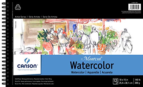 Canson Artist Series Montval Watercolor Paper, Wirebound Pad, 10x15 inches, 12 Sheets (140lb/300g) - Artist Paper for Adults and Students - Watercolors, Mixed Media, Markers and Art Journaling - size: 10" x 15", style: 10" x 15" Side Wire