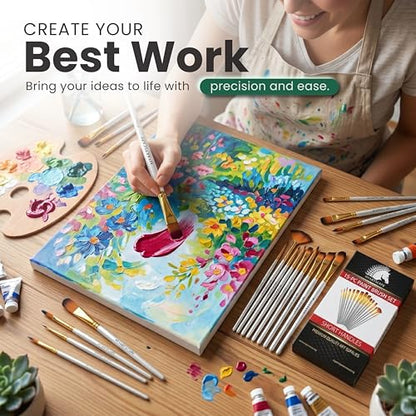 MyArtscape Paint Brush Set - 15 Short Handle Art Brushes for Gouache, Watercolor, Acrylic and Oil Painting - Premium Taklon Brushes - Fan, Filbert, Flat, Round, Shader, Angle and Bright