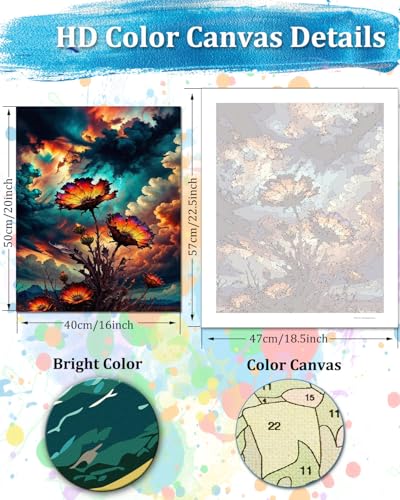 TOCARE Flowers Paint by Numbers Kit for Adults, Booming Flower Adult Paint by Number Canvas,Adults' Paint-by-Number Kits Froal Lovers 16x20inch (Without Framed) - color: TC-OPC-26
