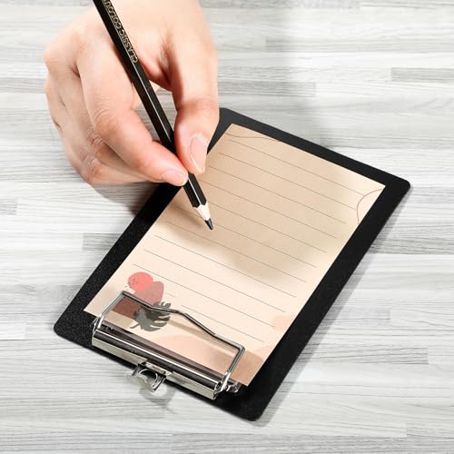 Eersida 12 Pack Mini Clipboards 4 x 6 Inch Small Pocket Plastic Memo Clipboards with Profile Clip for Small Notepads Receipts Tickets (Black)