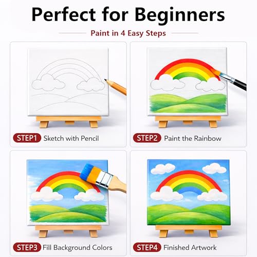 MISUMISO Acrylic Paint Kit for Beginners, 24 Colors Complete Painting Set with 4 Canvas Panels, 10 Brushes, Wooden Easel, Palette & Art Supplies, All-in-One Paint Set for Adults & Teens