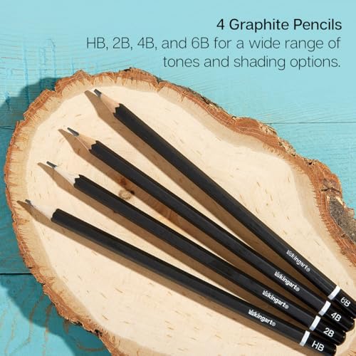 KINGART 13-Piece Sketching & Drawing Set – Complete Artist Kit with Graphite, Charcoal & Pastel Pencils, Blending Tools & Eraser in Portable Case – Art Supplies for Beginners & Professional Artists