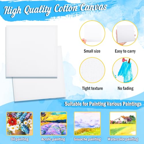 20 Pack Mini Canvas and Easel Set, 5.9 X 5.9 inch Small Painting Canvas Panel with Mini Easel, Mini Canvases with 10 Brushes & 5 Paint Tray,Art Canvases Painting Kit for Birthday Party Favors