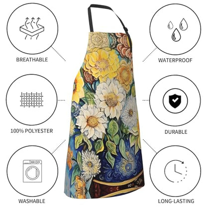 Prancing Brown Horse Heavy Duty Waterproof Apron with Pockets for AdultsResistant Grilling, Gardening, Painting - color: Oil on Canvas Flowers