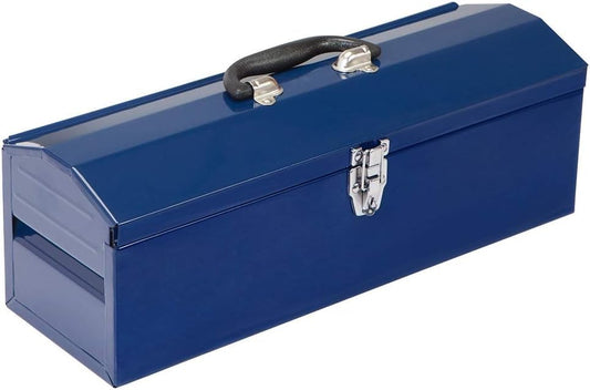 Portable Metal Tool Box, Steel Tool Storage Box with Handle, Hip Roof Style Tool Chest with Metal Latch Closure for Workshop, Garage, Home, 19"L x 6"W x 6.5"H, Blue, 1-Pack - color: Blue, size: 19"x1